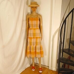 Universal Thread Multicolor Orange, Pink, Tan Cotton Linen Blend Sundress